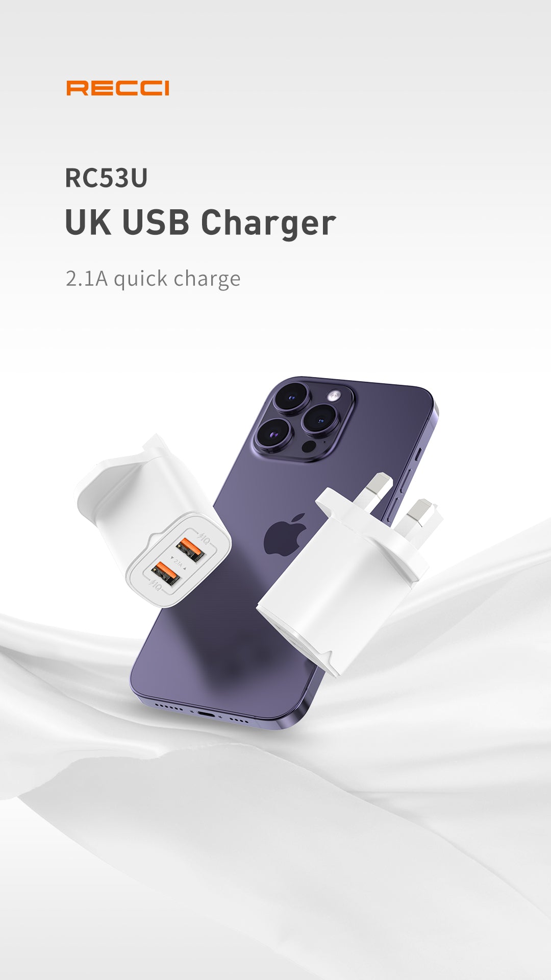 RECCI RC53U Dual USB Port Travel Charger
