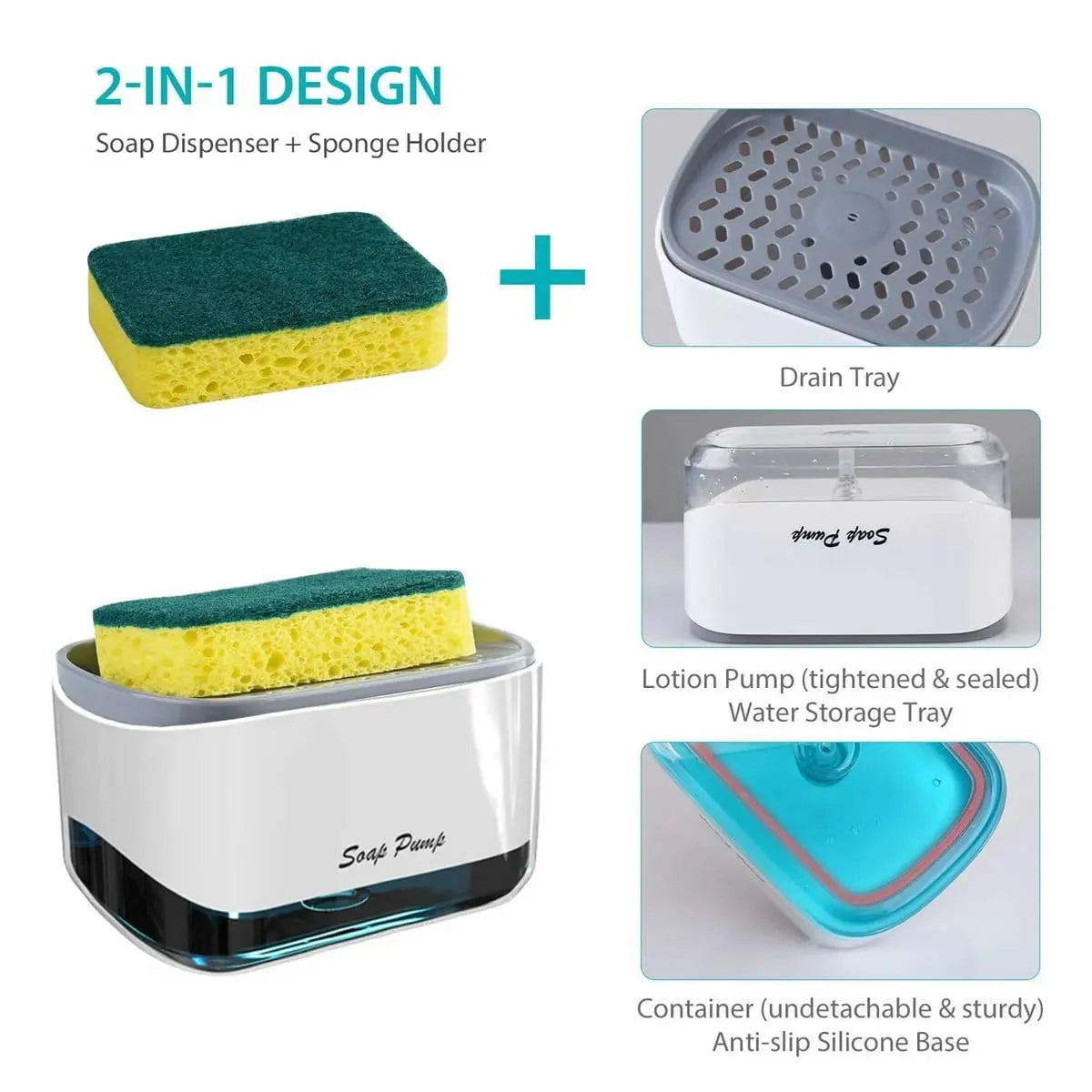Soap Pump & Sponge Caddy, Sink Organizer