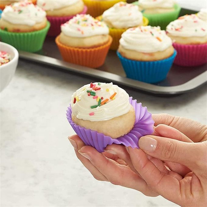 12 Piece Multicolor Silicone Cupcake Molds, Oven & Air Fryer Friendly