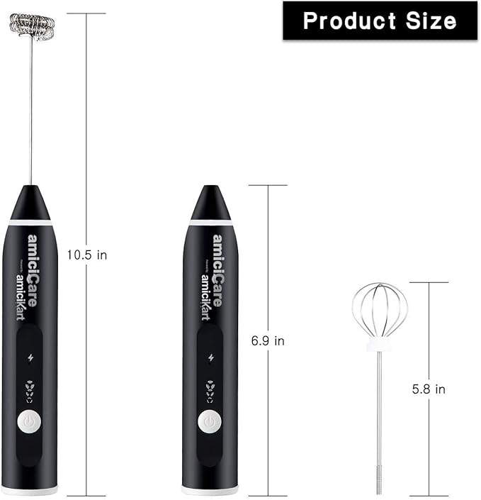 USB Rechargeable Handheld Milk Frother, 3-Speed Foam Maker with Egg Beater Attachment