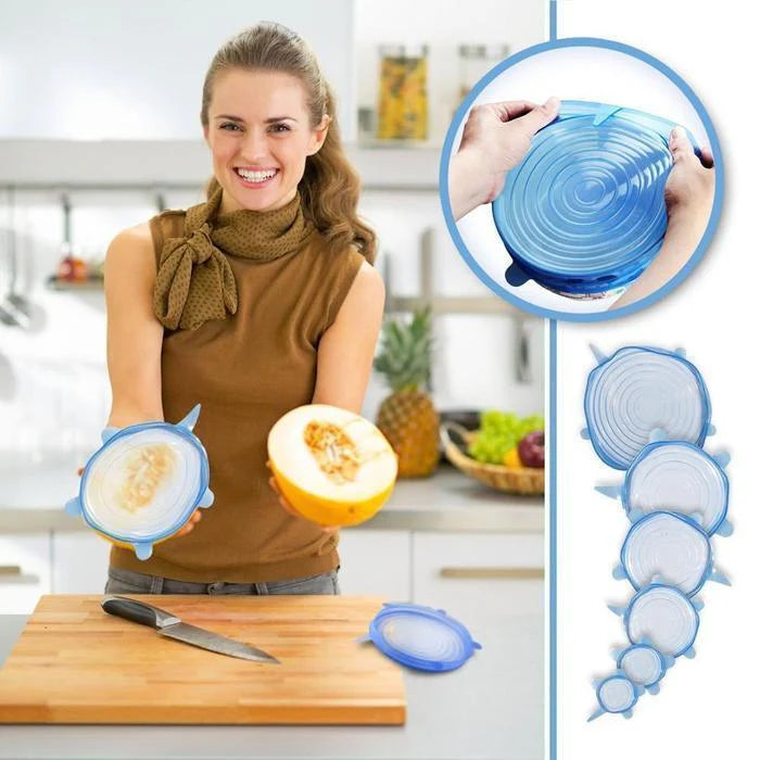 Super Stretch Silicone Lids, Universal Fit for Any Container (6 Pcs)