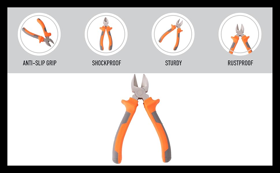 Orange Diagonal Cutting Plier 7''/180mm for Heavy-Duty Wire Cutter with Anti-Rust Finish