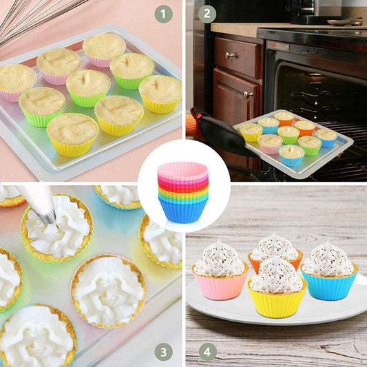 12 Piece Multicolor Silicone Cupcake Molds, Oven & Air Fryer Friendly