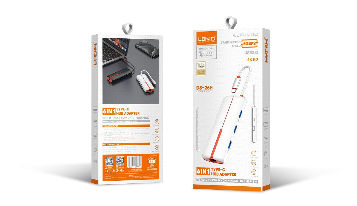 LDNIO DS-26H USB Type-C 6 in 1 Hub Adapter