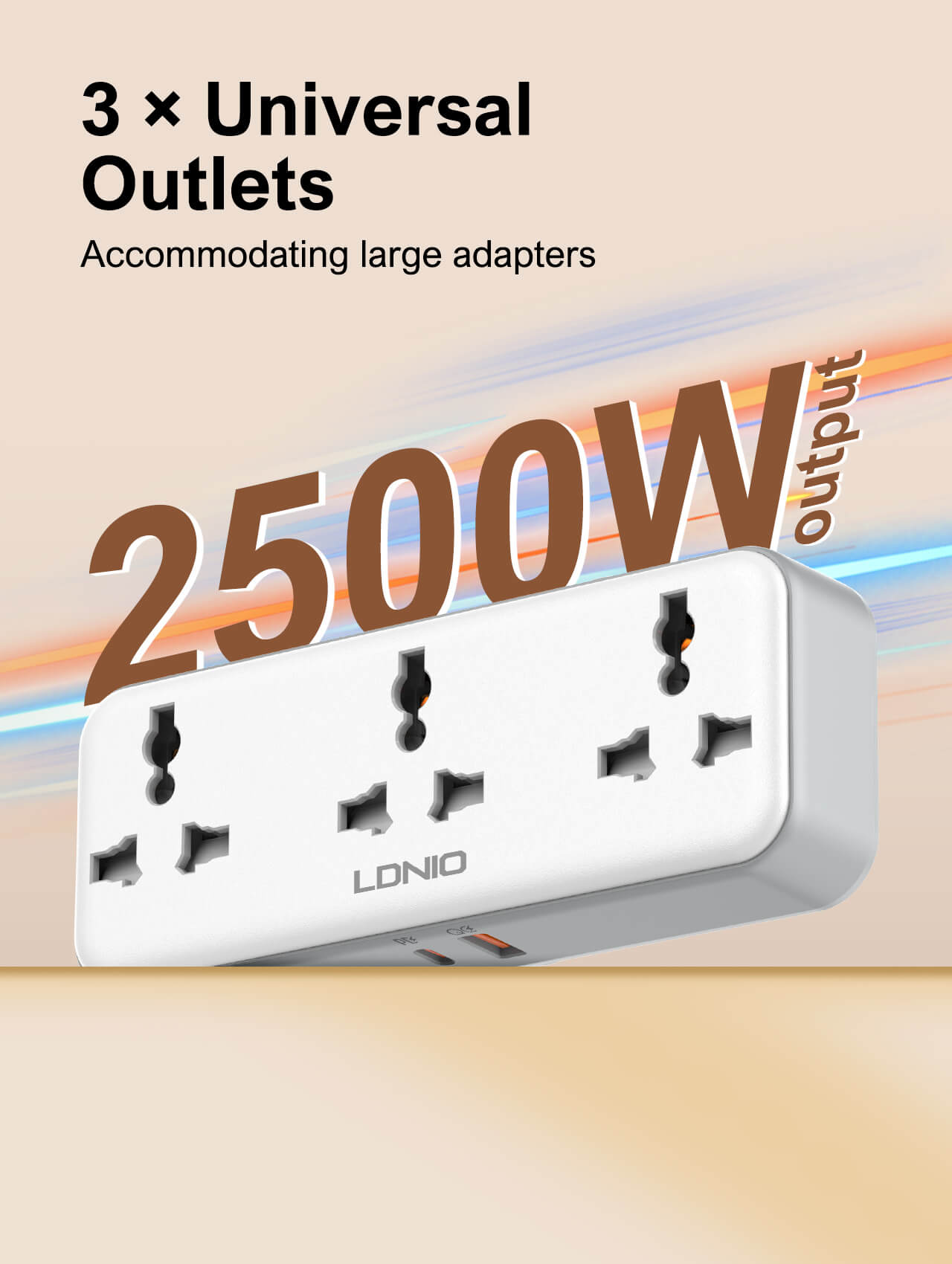 LDNIO SC3317 2500W Universal Rotatable Extension With 3 Power Sockets with USB