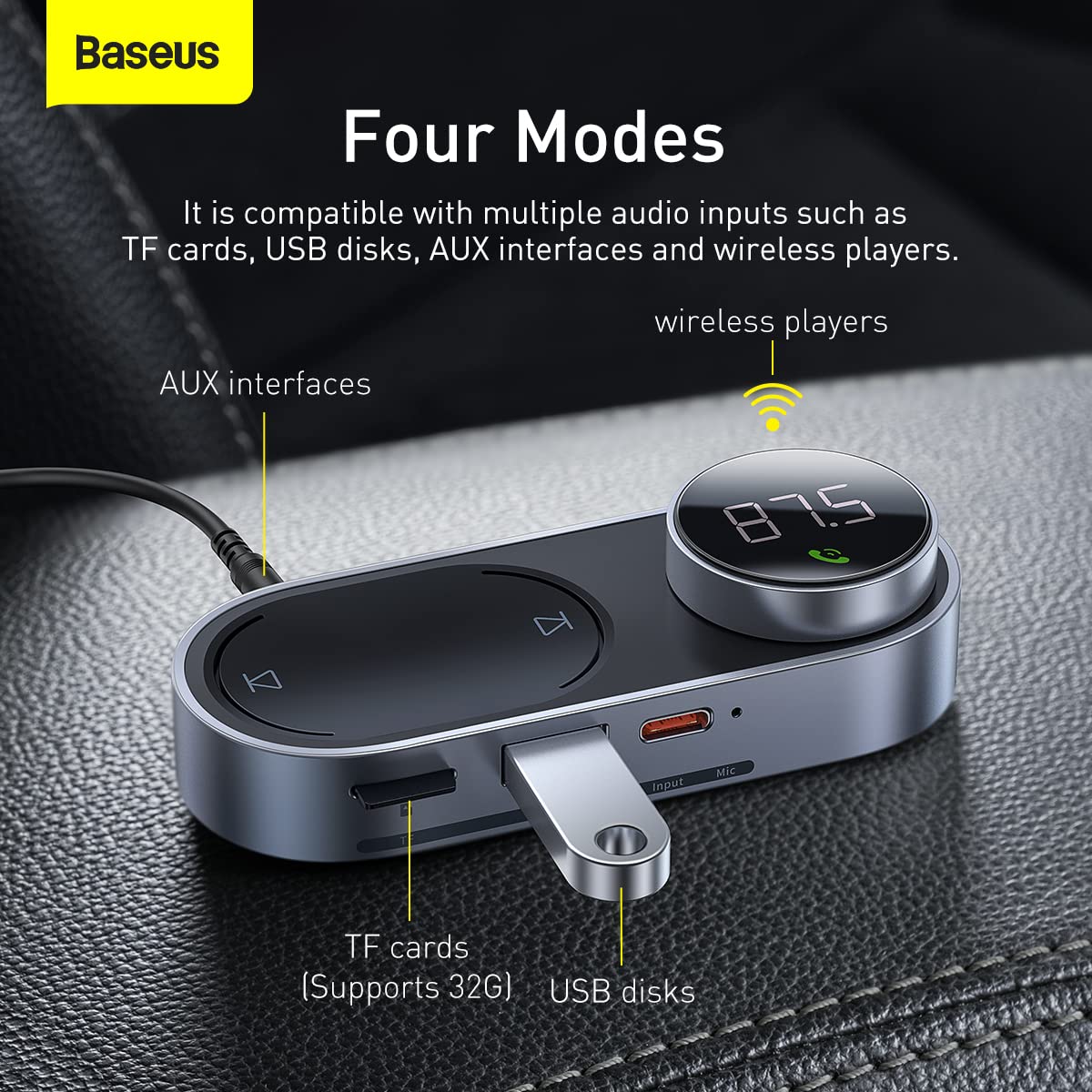 Baseus Solar Car Wireless MP3 Player, Bluetooth + FM + Solar Charging