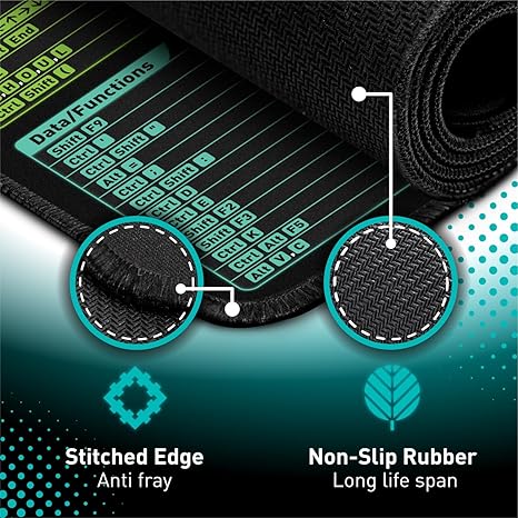 PC Shortcut Keys Large Mouse Pad 300×700×3mm, Non-Slip Desk Mat with Spreadsheet Cheat Sheet