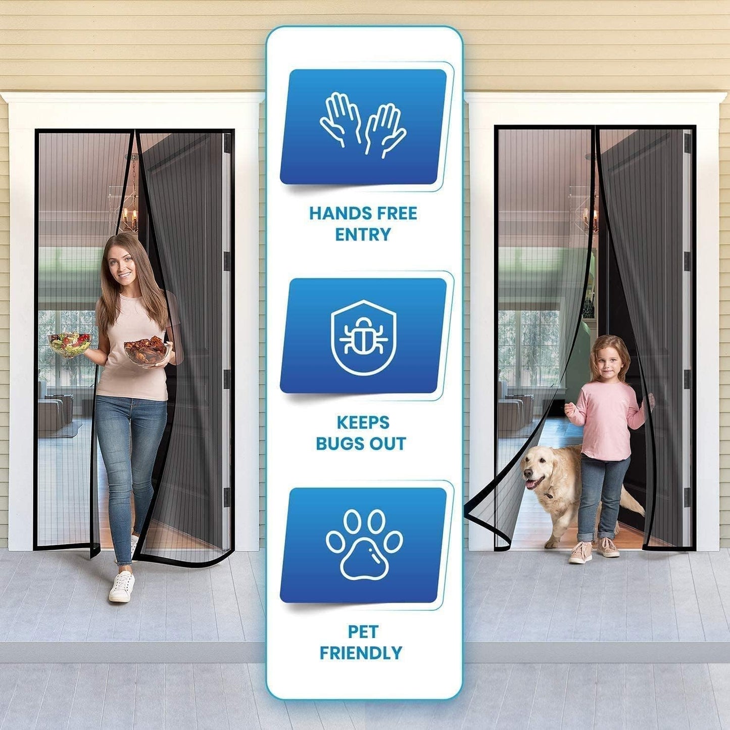 Magnetic Fly Screen Door, Heavy-Duty, Anti Mosquito Mesh, No Gap,Super Quiet, No Drilling, Washable Mesh, 100*210cm