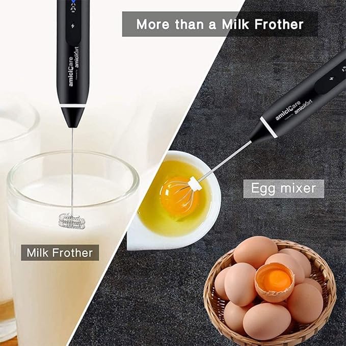 USB Rechargeable Handheld Milk Frother, 3-Speed Foam Maker with Egg Beater Attachment
