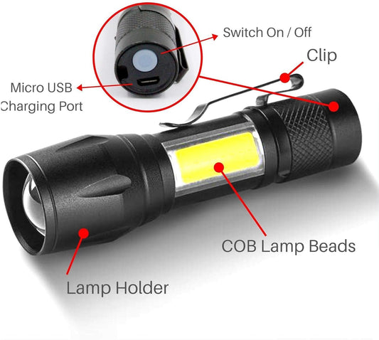 513 Telescopic Zoom Flashlight COB + XPE LED