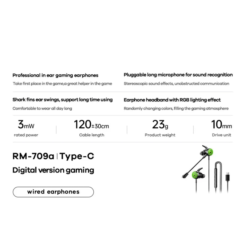 Remax RM-709A Gaming Wired Earphones with Detachable Mic