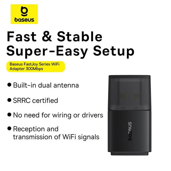 Baseus FastJoy Series 300Mbps High Speed WiFi Adapter