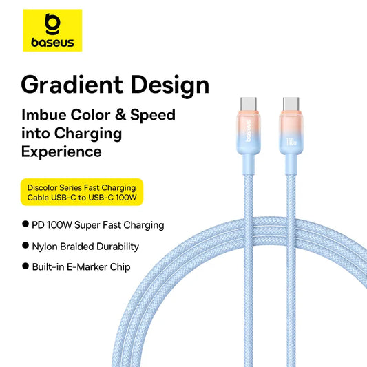 Baseus Discolor Series USB-C to USB-C Cable, 100W Fast Charging