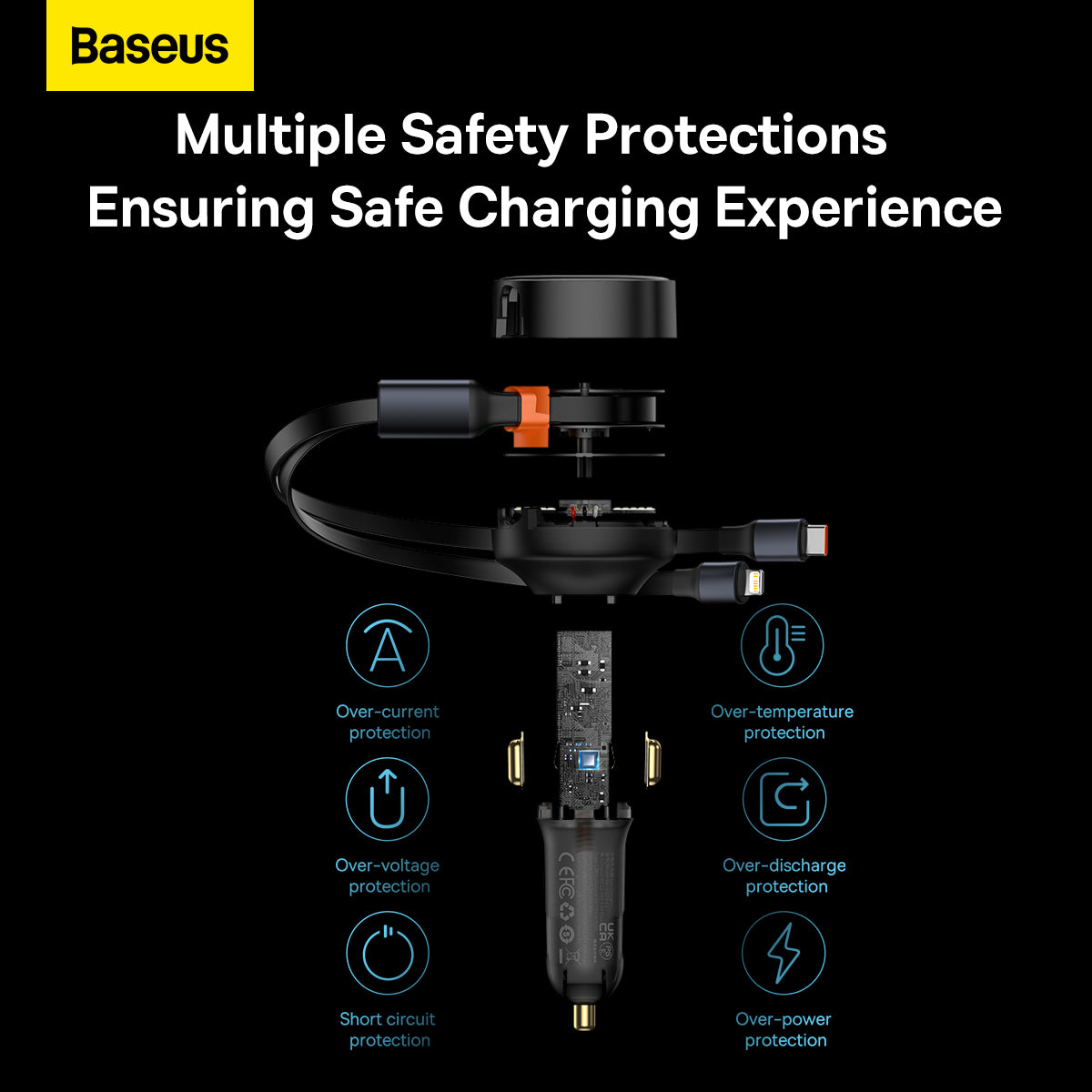 Baseus Enjoyment Retractable 2-in-1 Car Charger, C+L 30W