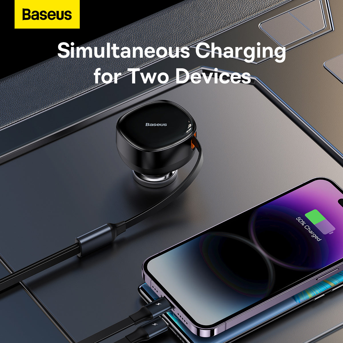 Baseus Enjoyment Retractable 2-in-1 Car Charger, C+L 30W