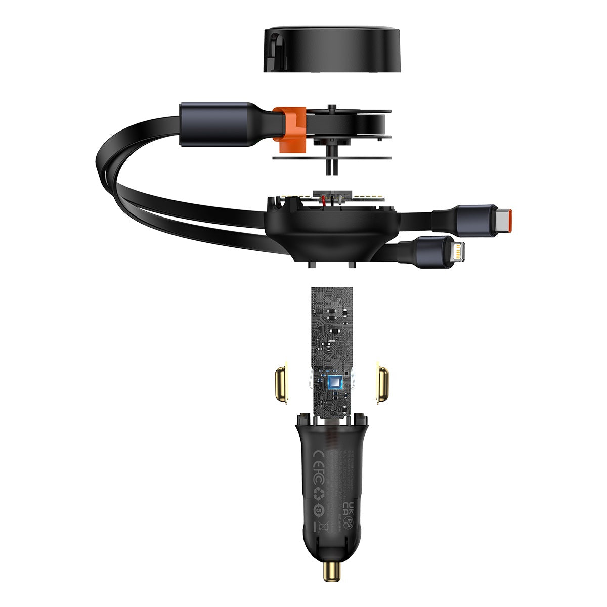 Baseus Enjoyment Retractable 2-in-1 Car Charger, C+L 30W
