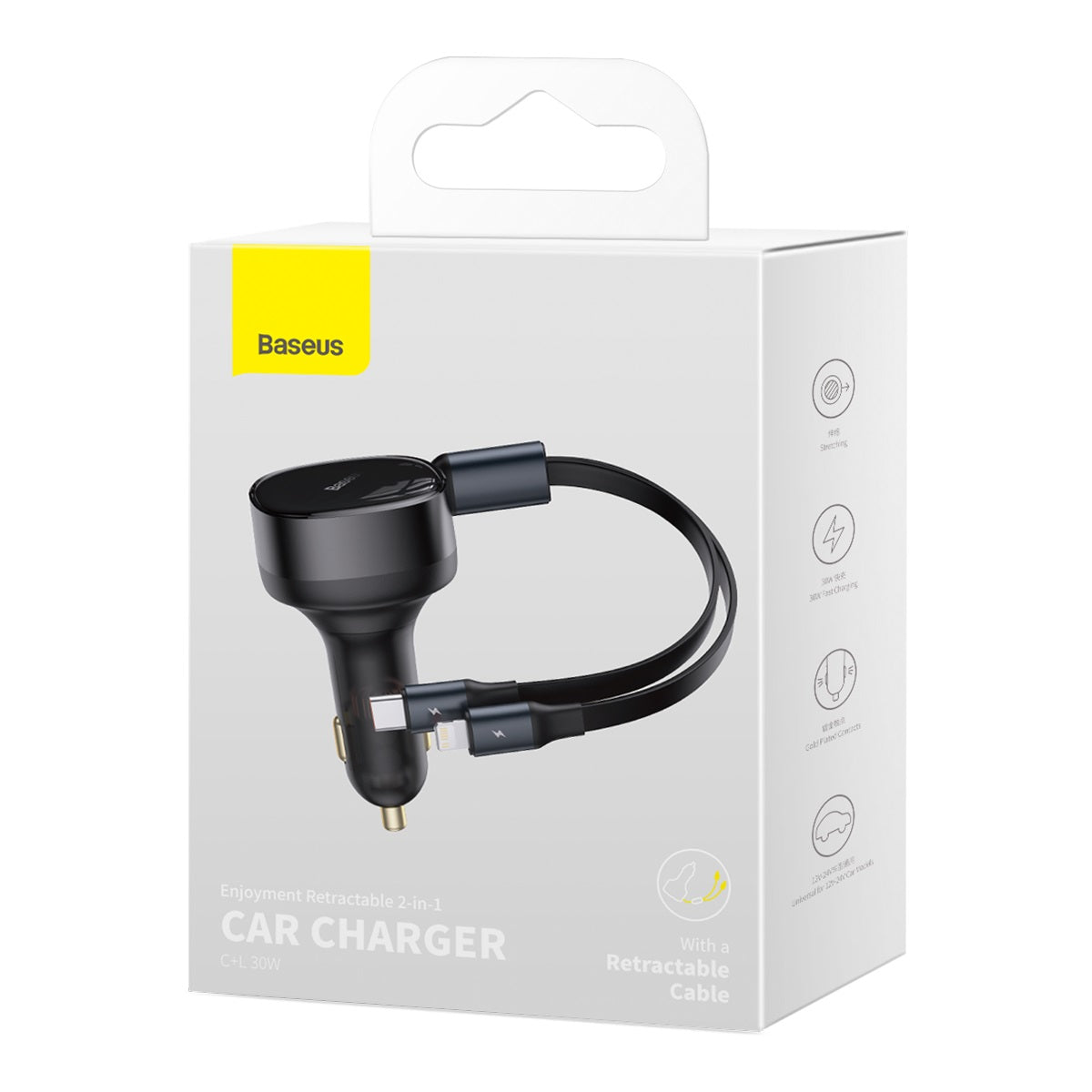 Baseus Enjoyment Retractable 2-in-1 Car Charger, C+L 30W