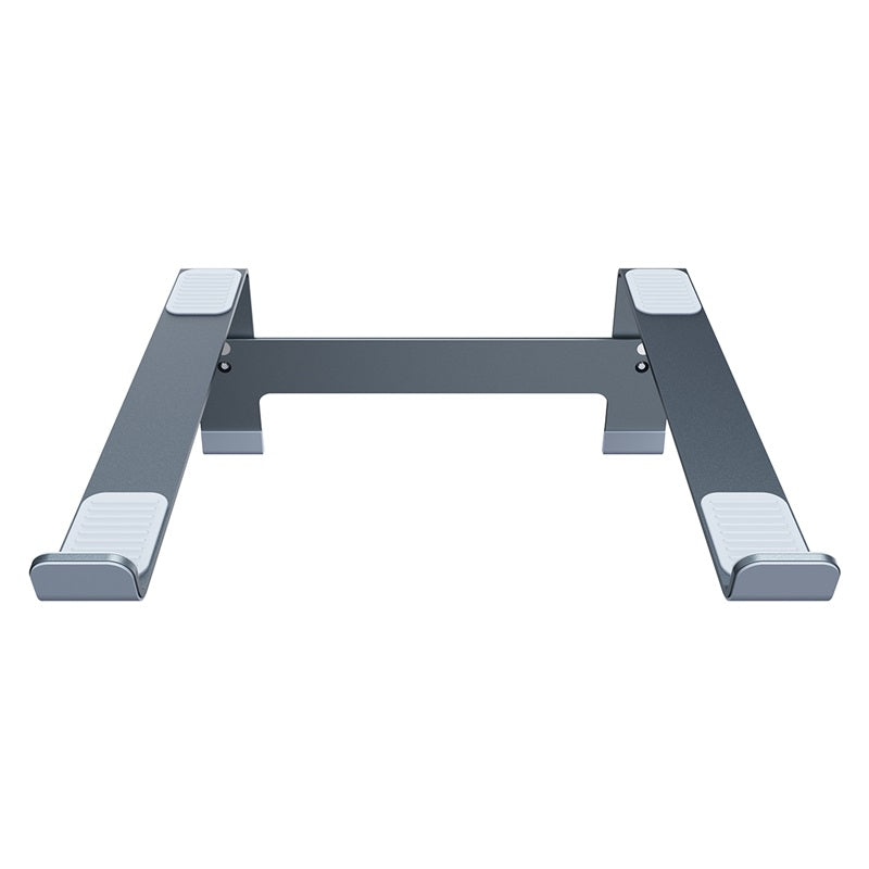 Gray metal bracket with white accents on a white background