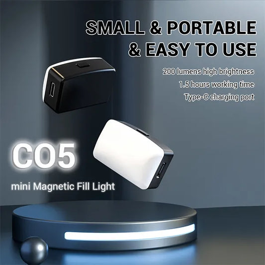 C05 Mini LED Magnetic Selfie Light, 3 Modes, USB Rechargeable Clip-On Light