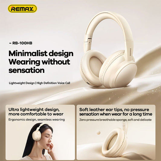Remax RB-100HB Wireless Bluetooth Headphones, Premium Sound, Stylish Comfort