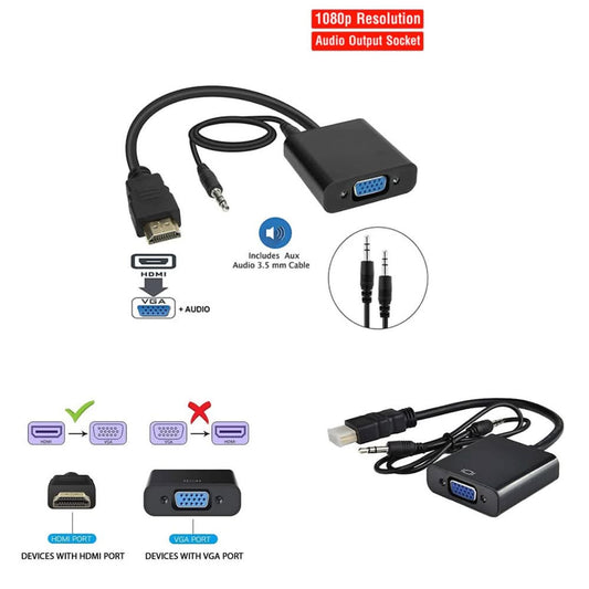 HDMI to VGA adapter with cable on a white background
