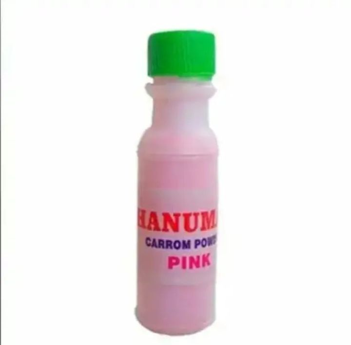 Bottle of Hanum Carrom Powder Pink on a white background