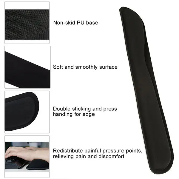 Black wrist rest with features highlighted on a white background