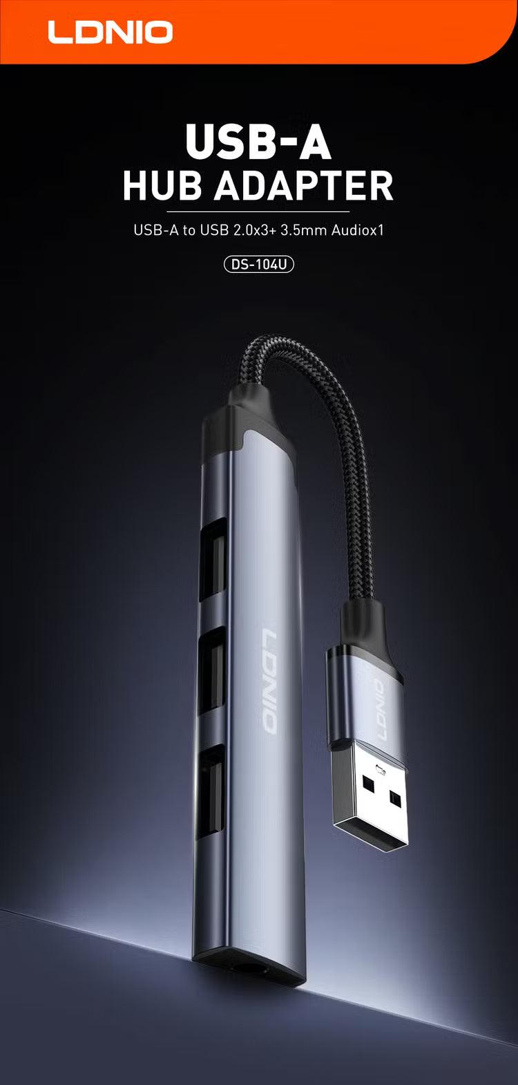 LDNIO DS-104U 3 USB Ports with Audio Data Transmission Hub Adapter