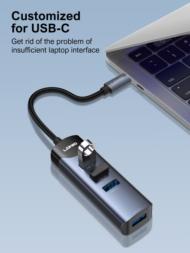 LDNIO DS-134C Type-C To USB 3.0*4 5GBPS Data Transmission Hub Adapter