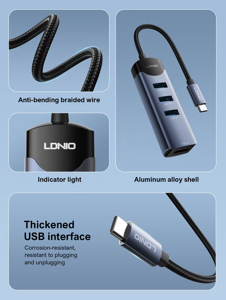 LDNIO DS-134C Type-C To USB 3.0*4 5GBPS Data Transmission Hub Adapter