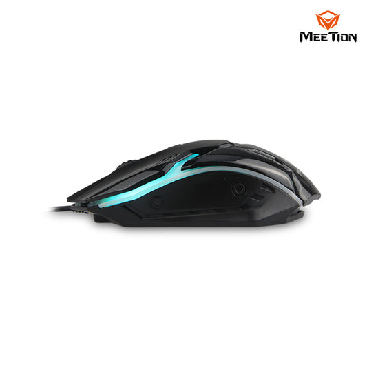 Gaming mouse with teal accents on a white background, featuring the Meetion brand logo.