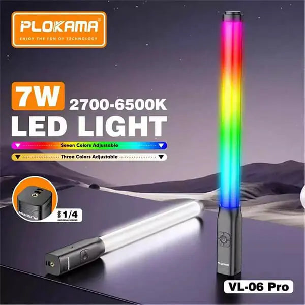 Plokama VL-06 Pro RGB Light Stick with Full RGB Spectrum. Adjustable White Light. Portable Power