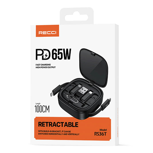 RECCI RS36T 5-in-1 Retractable PD 65W Fast Charger Travel Box