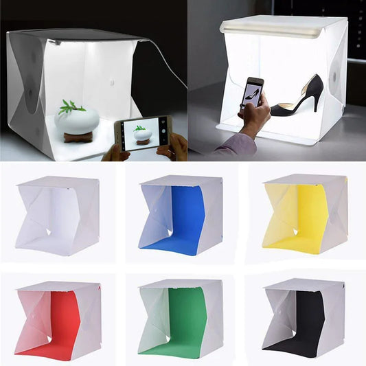 Mobile Photo Studio 40cm, Foldable Lightbox with 6 Backdrops and Dual LED Lighting