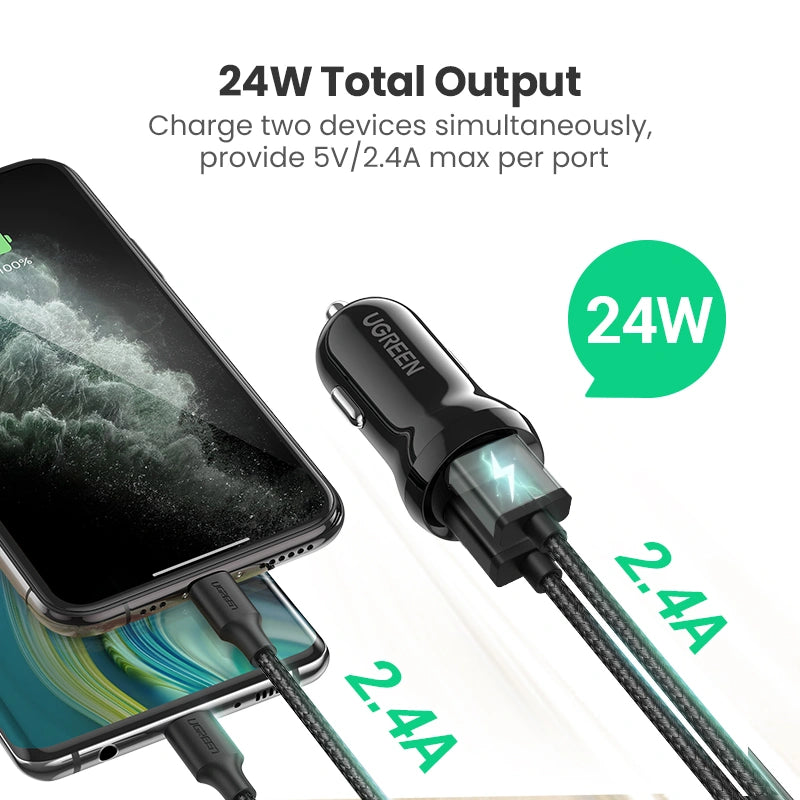 Ugreen 50875 Dual Port 24W USB Car Charger