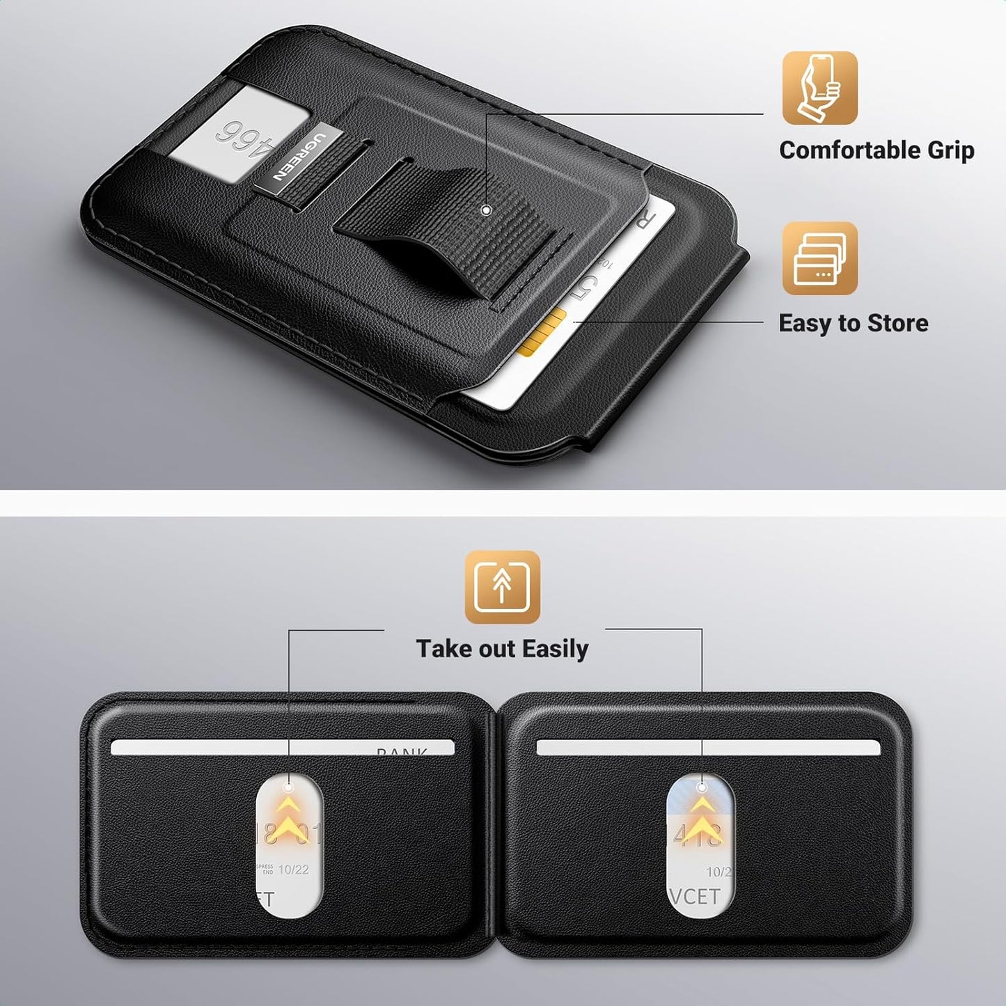 UGREEN 45166 Magnetic Wallet with Stand, MagSafe Card Holder and Kickstand for iPhone with Finger Loop Grip