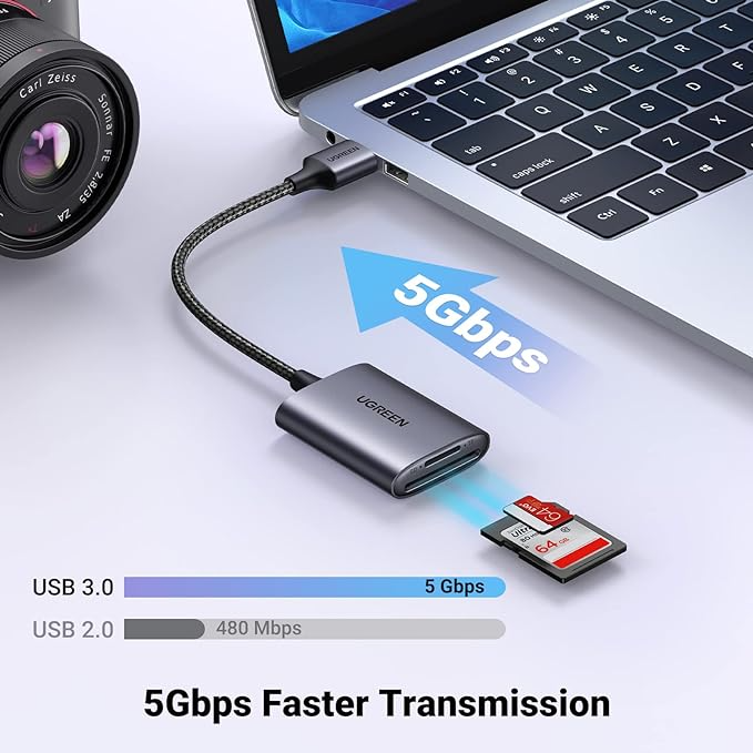 UGREEN 80887 USB-A Multifunction Card Reader, Plug-and-Play Access to SD, TF, MS, and CF Cards
