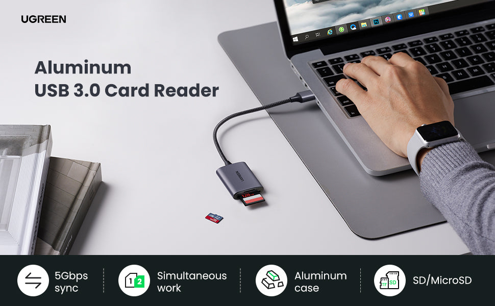 UGREEN 80887 USB-A Multifunction Card Reader, Plug-and-Play Access to SD, TF, MS, and CF Cards
