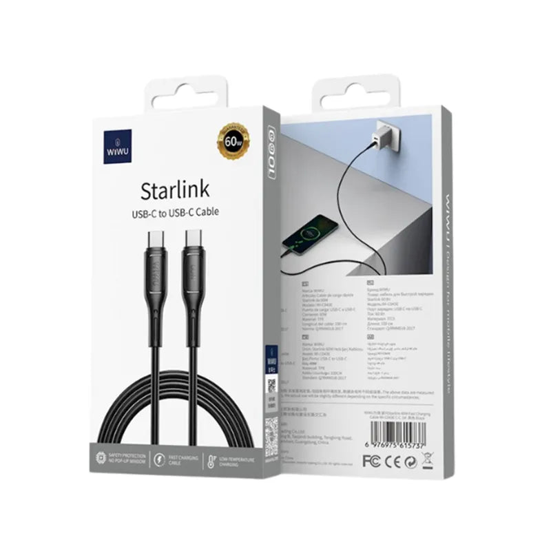 WiWU WI-C043E Starlink 60W Type-C to Type-C Cable – 1 Meter