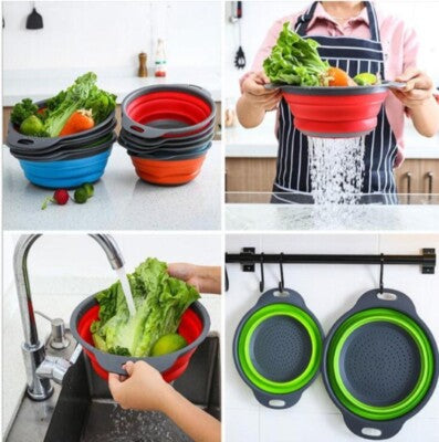 Collapsible silicone colander kitchen