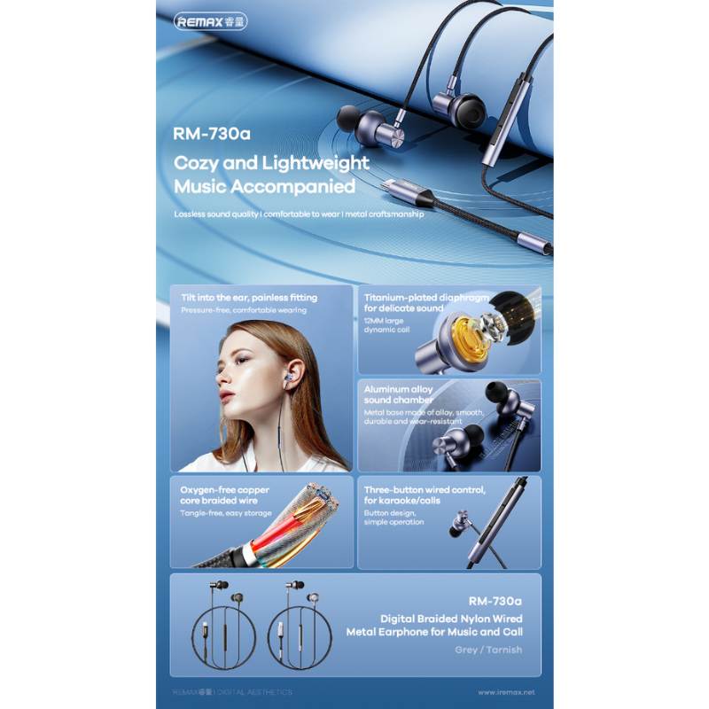 Remax RM-730A Type-C Metal Braided Wired Earphone