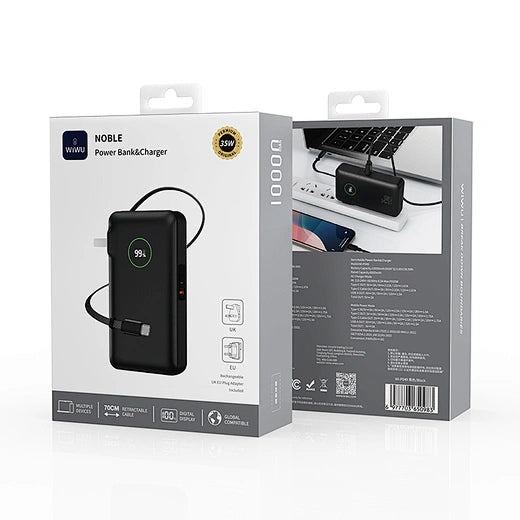 WiWU Noble 2-in-1 Power Bank & Charger Adapter, Fast Charging, Portable, Travel-Ready (10,000mAh)