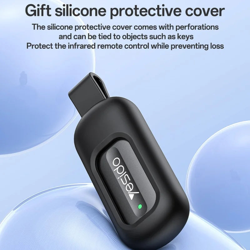 Silicone protective cover for infrared remote control with Orico branding on a light blue background