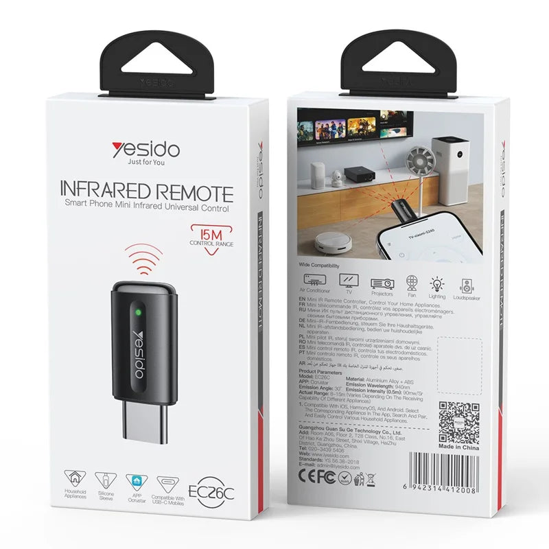Yesido infrared remote control packaging with front and back views on a white background