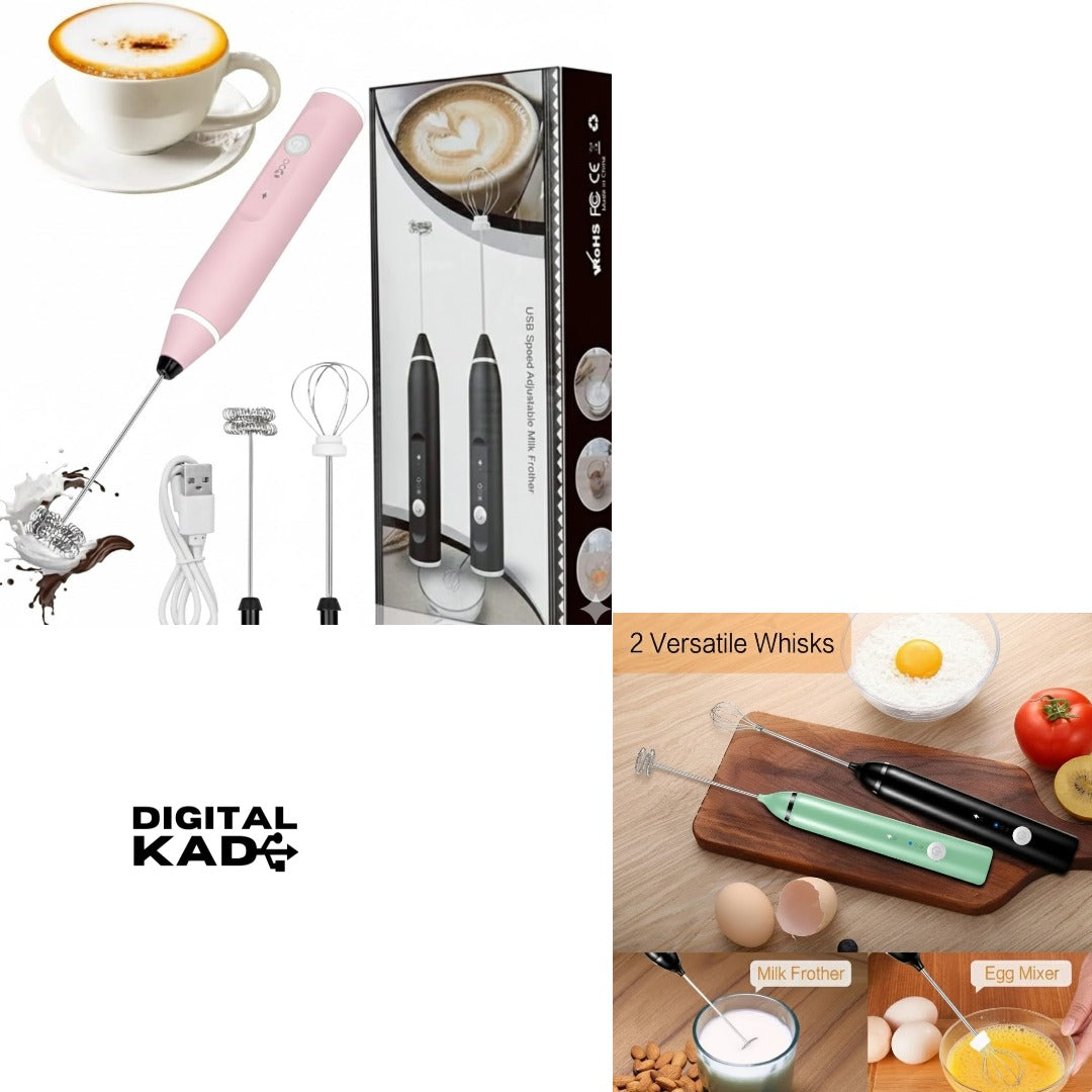 USB Rechargeable Handheld Milk Frother, 3-Speed Foam Maker with Egg Beater Attachment