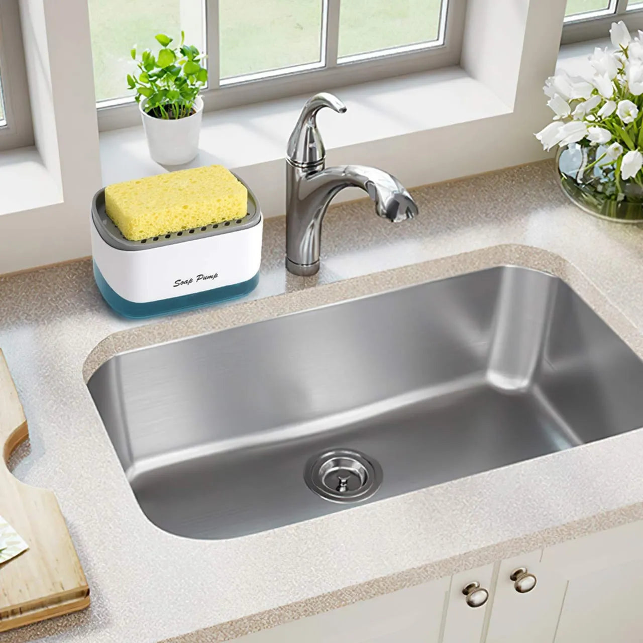 Soap Pump & Sponge Caddy, Sink Organizer