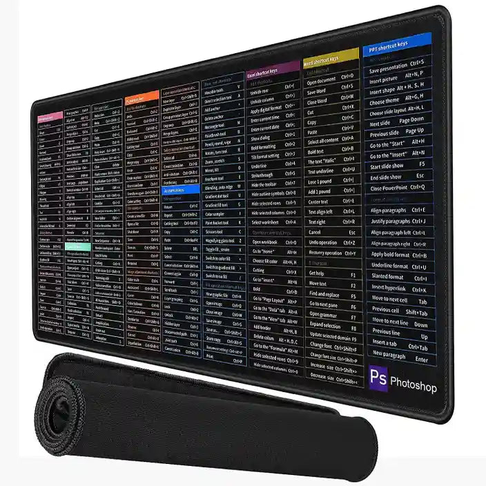 PC Shortcut Keys Large Mouse Pad 300×700×3mm, Non-Slip Desk Mat with Spreadsheet Cheat Sheet