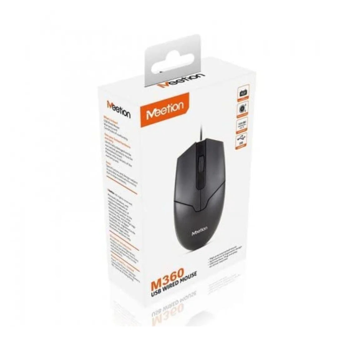 Meetion M360 USB Wired Optical Mouse – Ergonomic Design with 1000 DPI Sensor