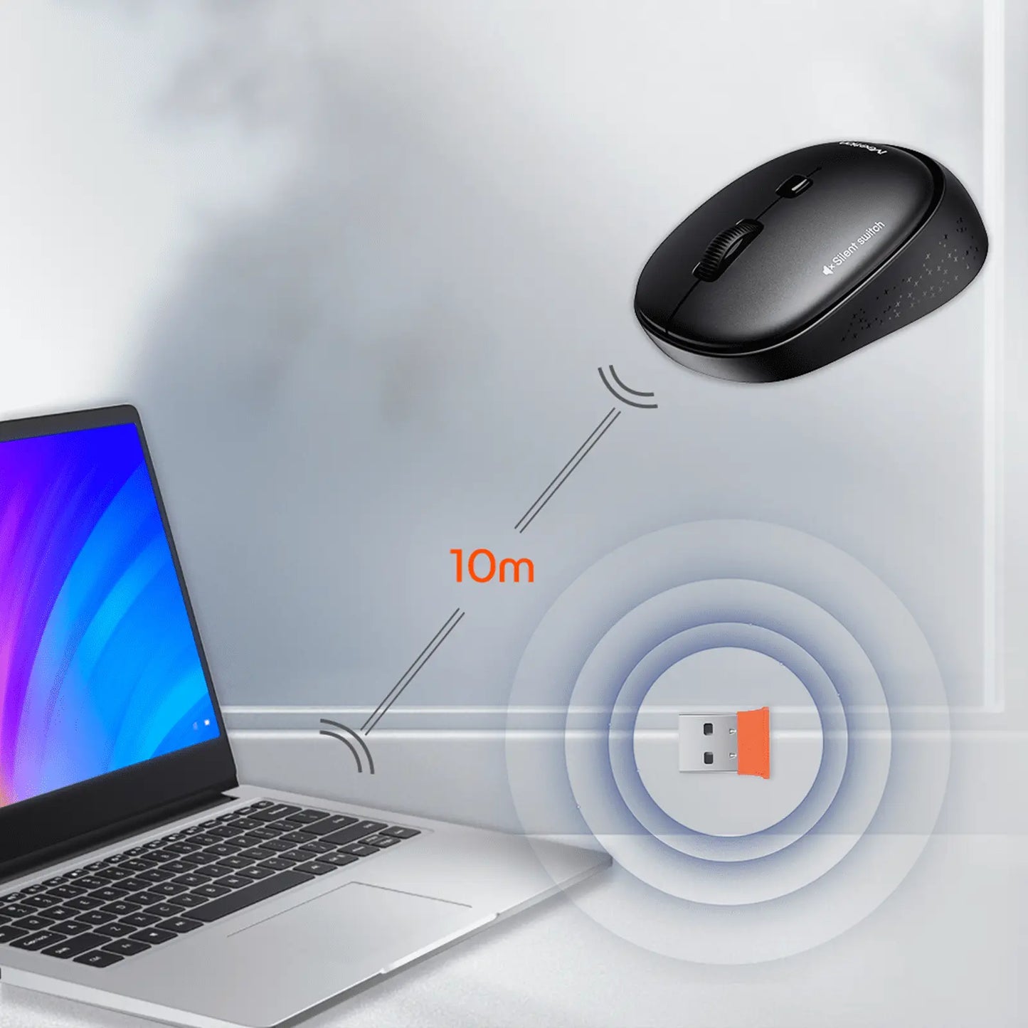 Meetion R571 Silent Wireless Mouse, Ergonomic Design with Adjustable DPI