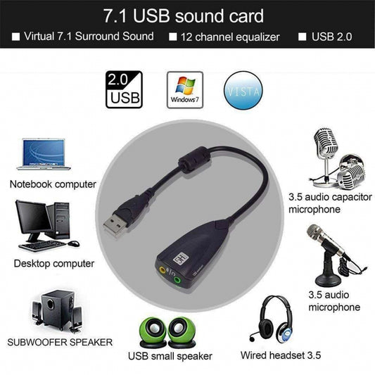 Surround Virtual 7.1 3D USB 2.0 Steel Sound Card 5Hv2